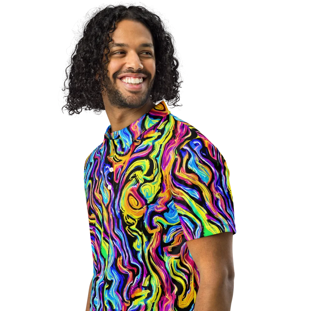 Fuchsia Circuit on Men's Slim Fit Polo Shirt — Left Front