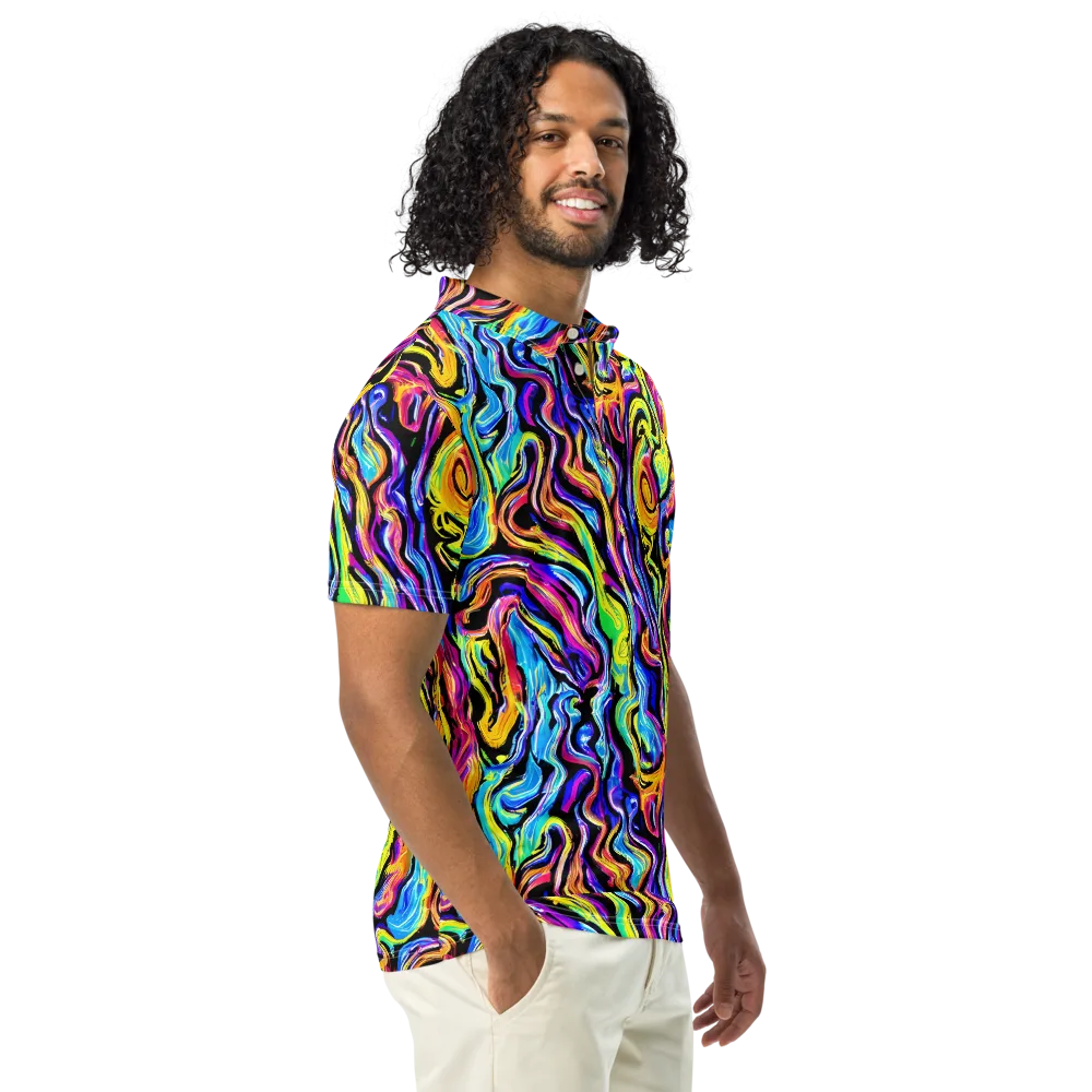 Fuchsia Circuit on Men's Slim Fit Polo Shirt — Right Front