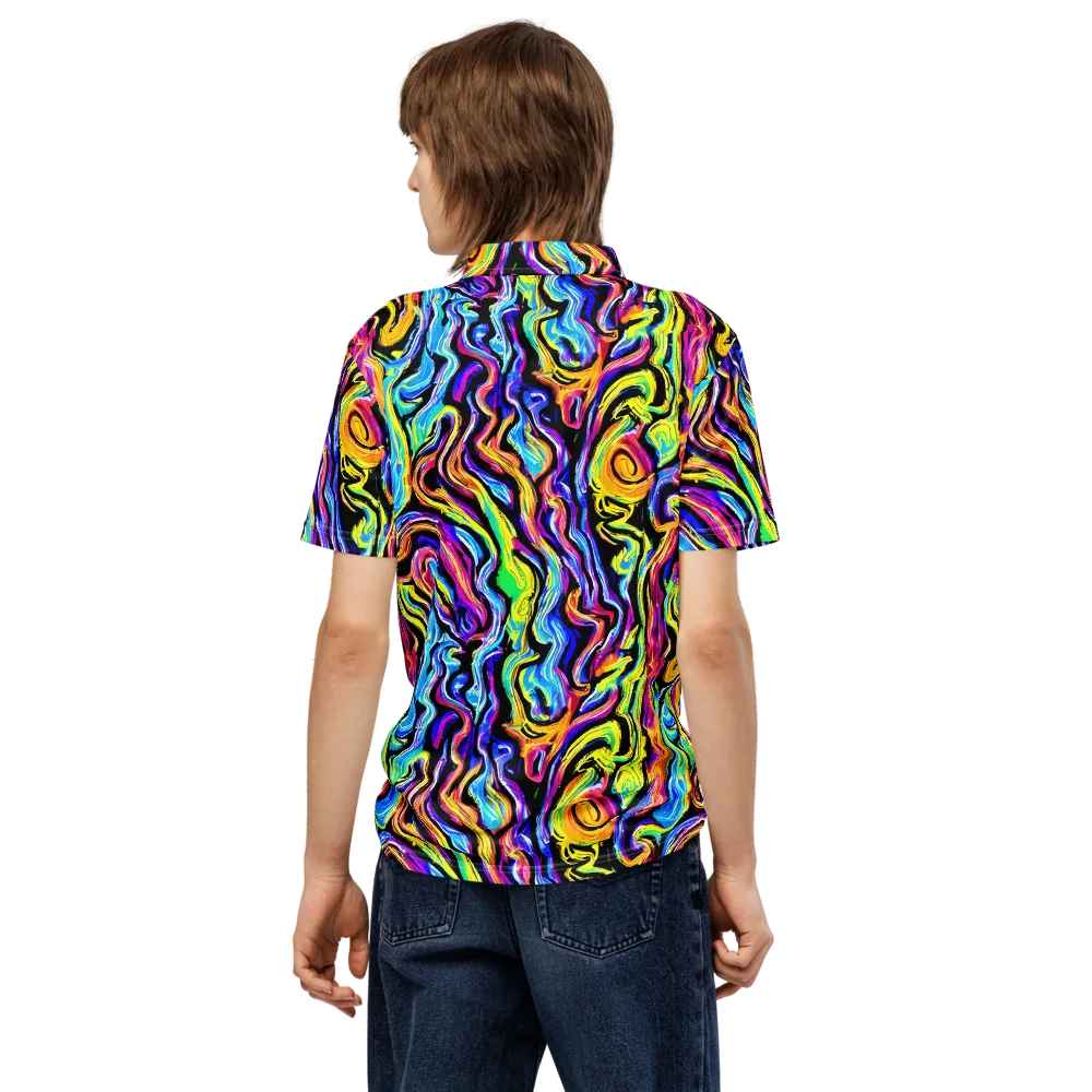 Fuchsia Circuit on Men's Slim Fit Polo Shirt — Back