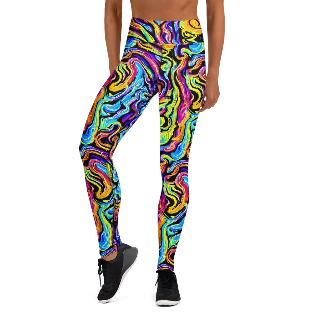 Fuchsia Circuit on Yoga Leggings — Front
