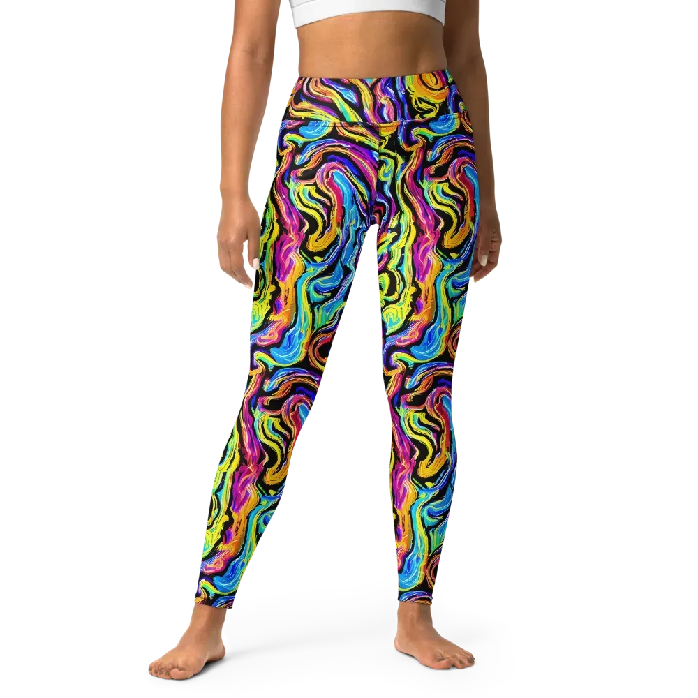 Fuchsia Circuit on Yoga Leggings — Front