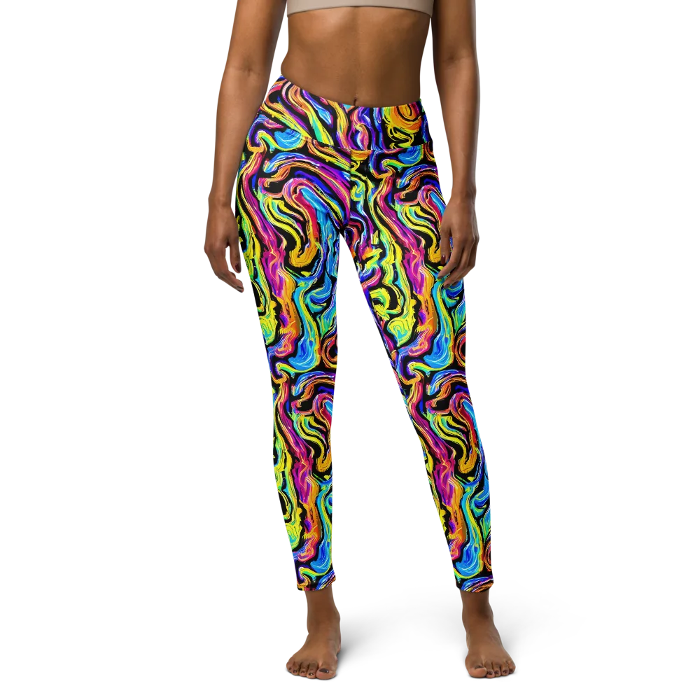 Fuchsia Circuit on Yoga Leggings — Front