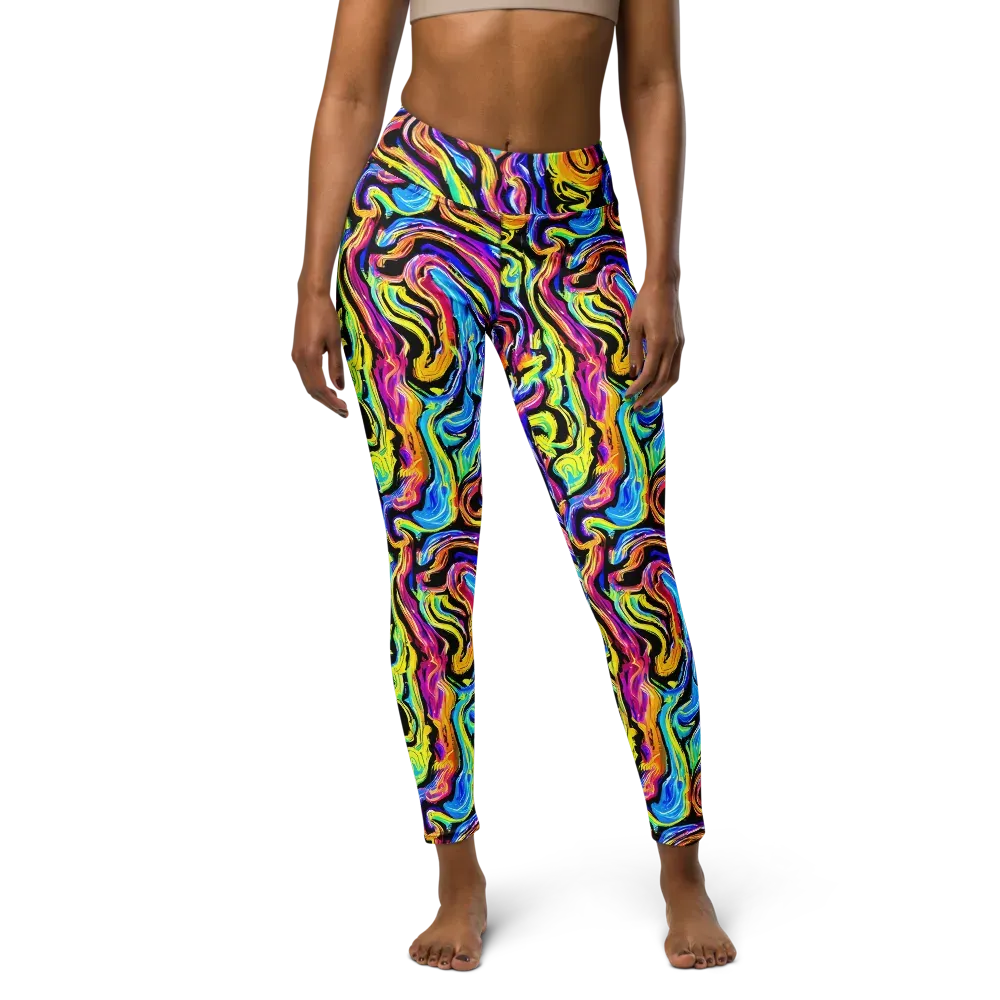 Fuchsia Circuit on Yoga Leggings — Front