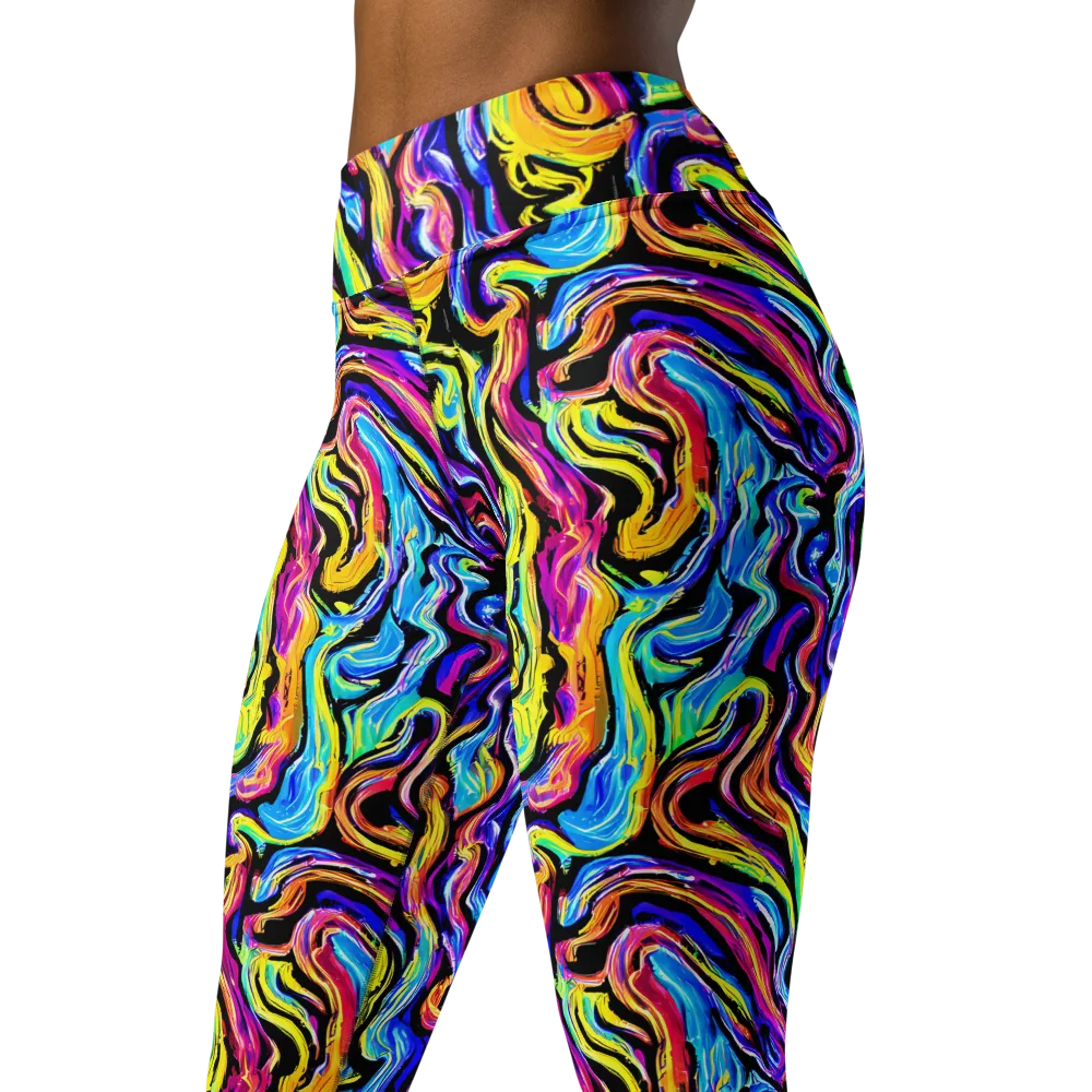 Fuchsia Circuit on Yoga Leggings — Left Front