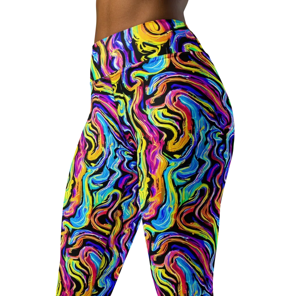 Fuchsia Circuit on Yoga Leggings — Left Front