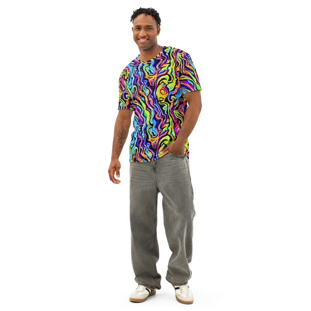 Fuchsia Circuit on Men's Cotton Crew Neck T-Shirt — Front
