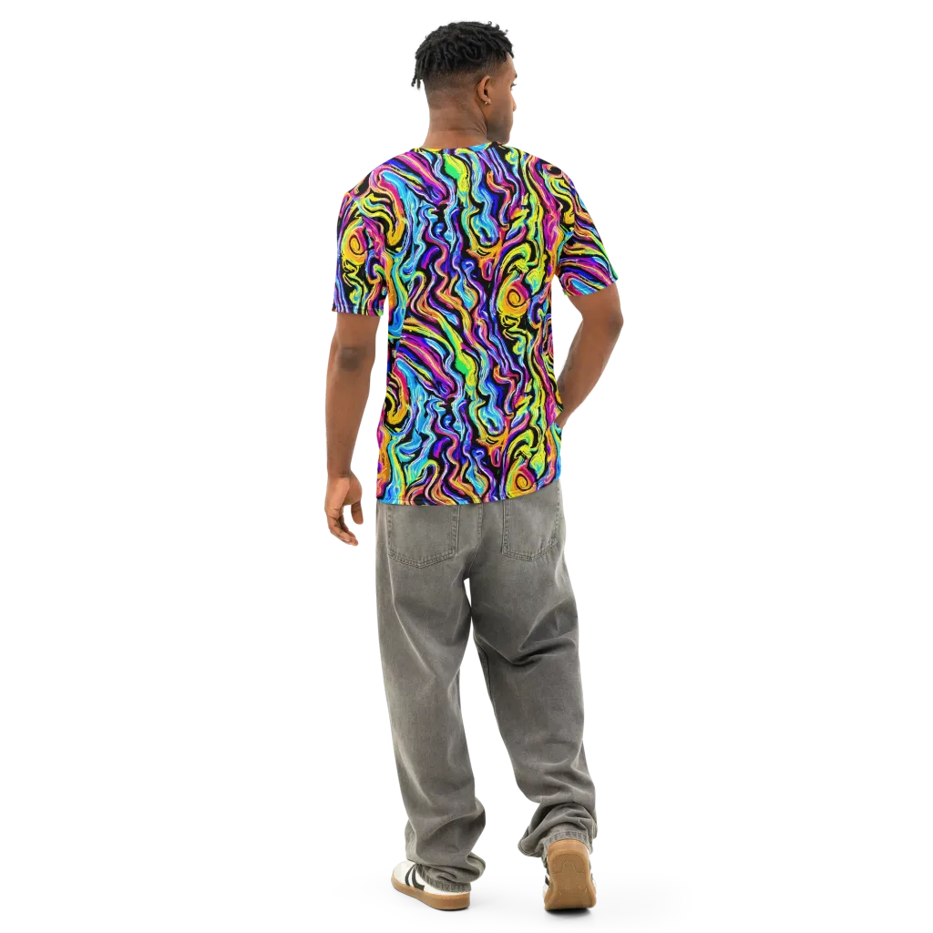 Fuchsia Circuit on Men's Cotton Crew Neck T-Shirt — Back