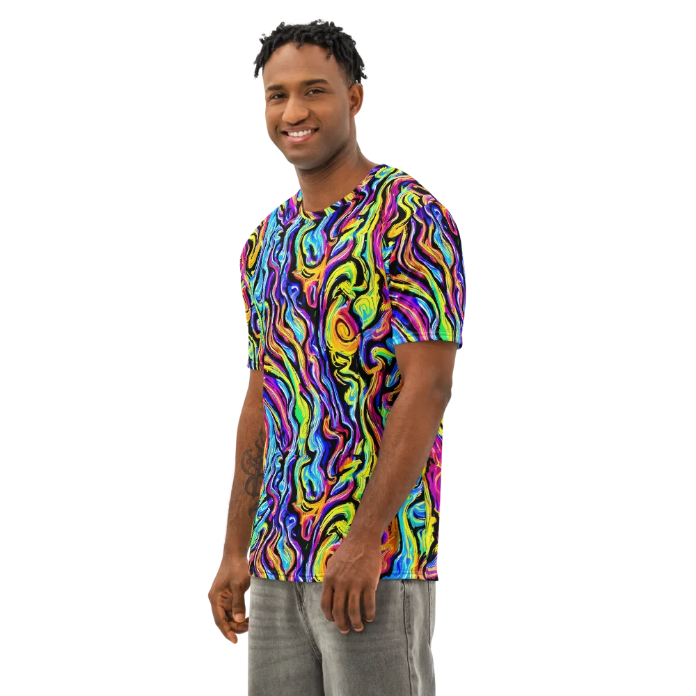 Fuchsia Circuit on Men's Cotton Crew Neck T-Shirt — Left Front