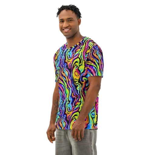 Fuchsia Circuit on a Men's Cotton Crew Neck T-Shirt