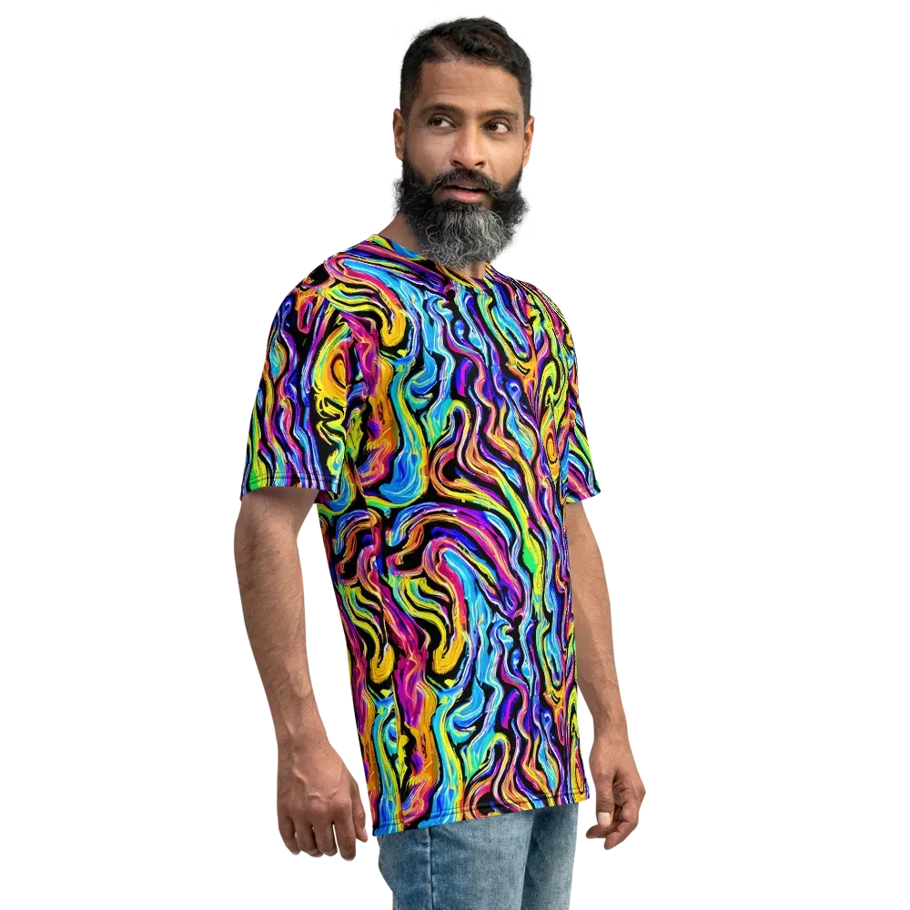 Fuchsia Circuit on Men's Crew Neck T-Shirt — Right