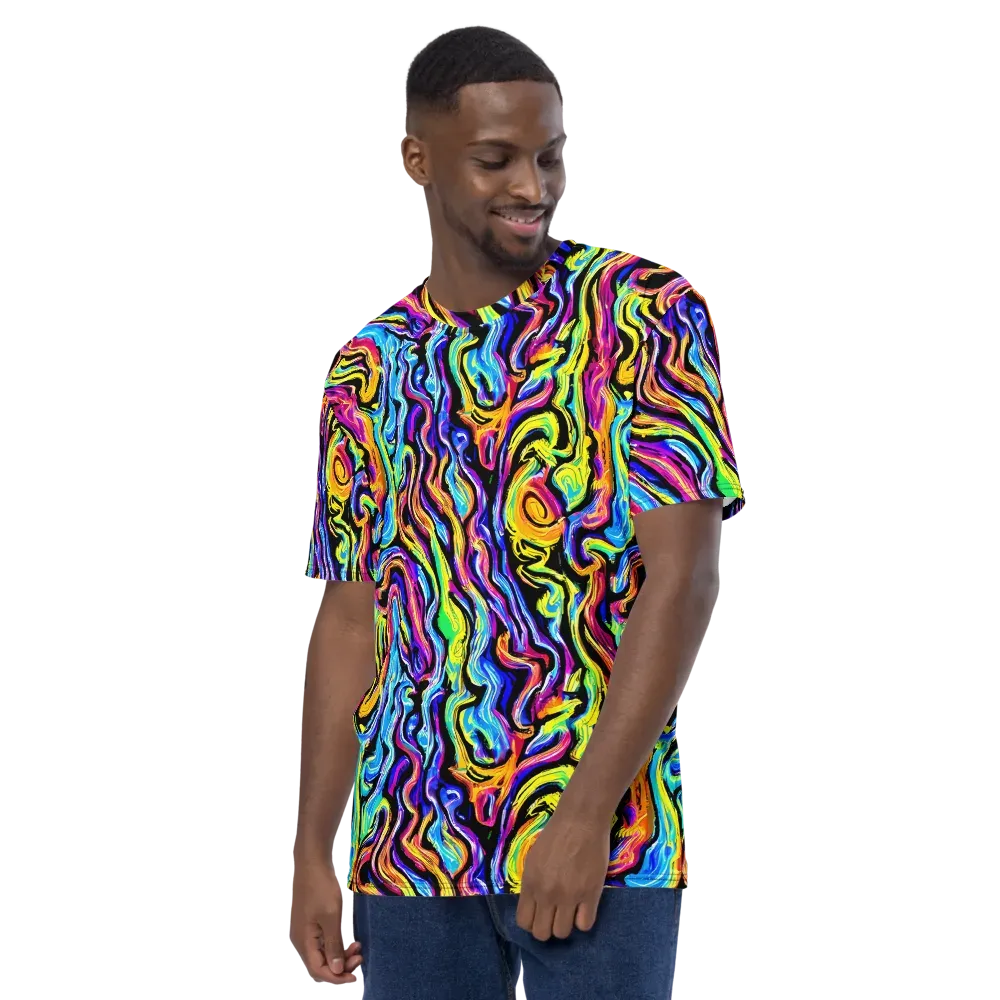 Fuchsia Circuit on Men's Crew Neck T-Shirt — Left