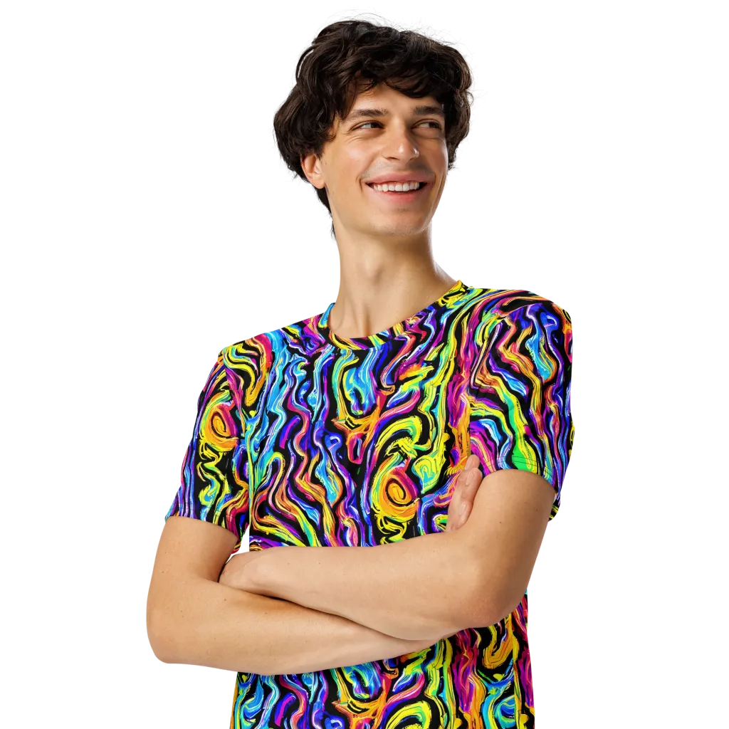Fuchsia Circuit on Men's Crew Neck T-Shirt — Left Front