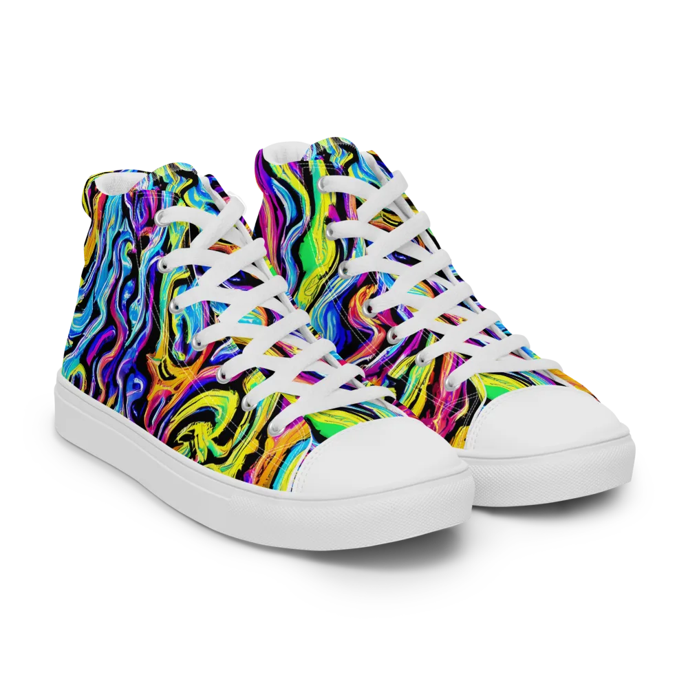 Fuchsia Circuit on Men's High Top Canvas Shoes — Right Front