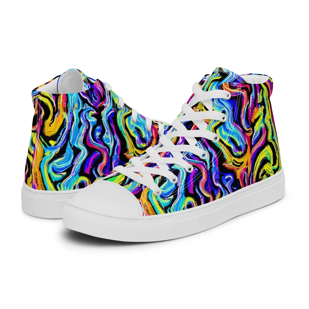 Fuchsia Circuit on Men's High Top Canvas Shoes — Left