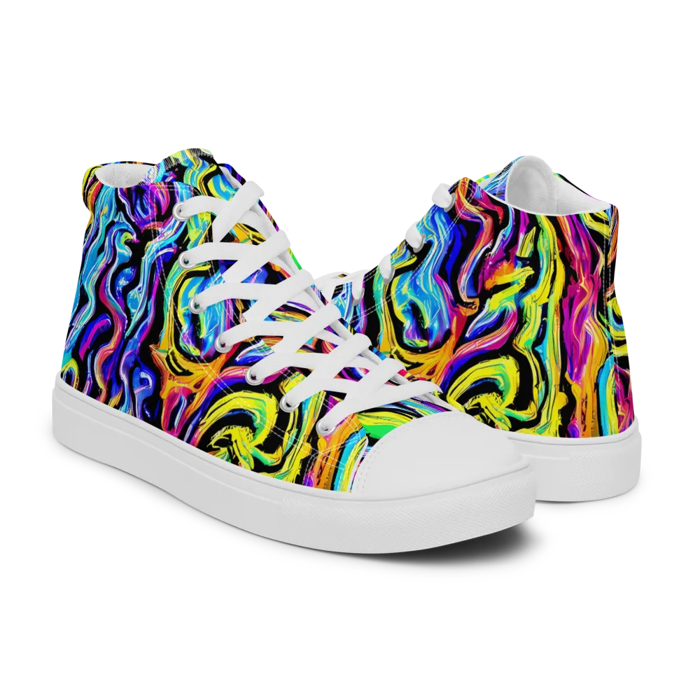 Fuchsia Circuit on Men's High Top Canvas Shoes — Right
