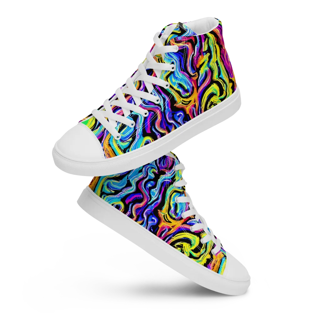 Fuchsia Circuit on Men's High Top Canvas Shoes — Front