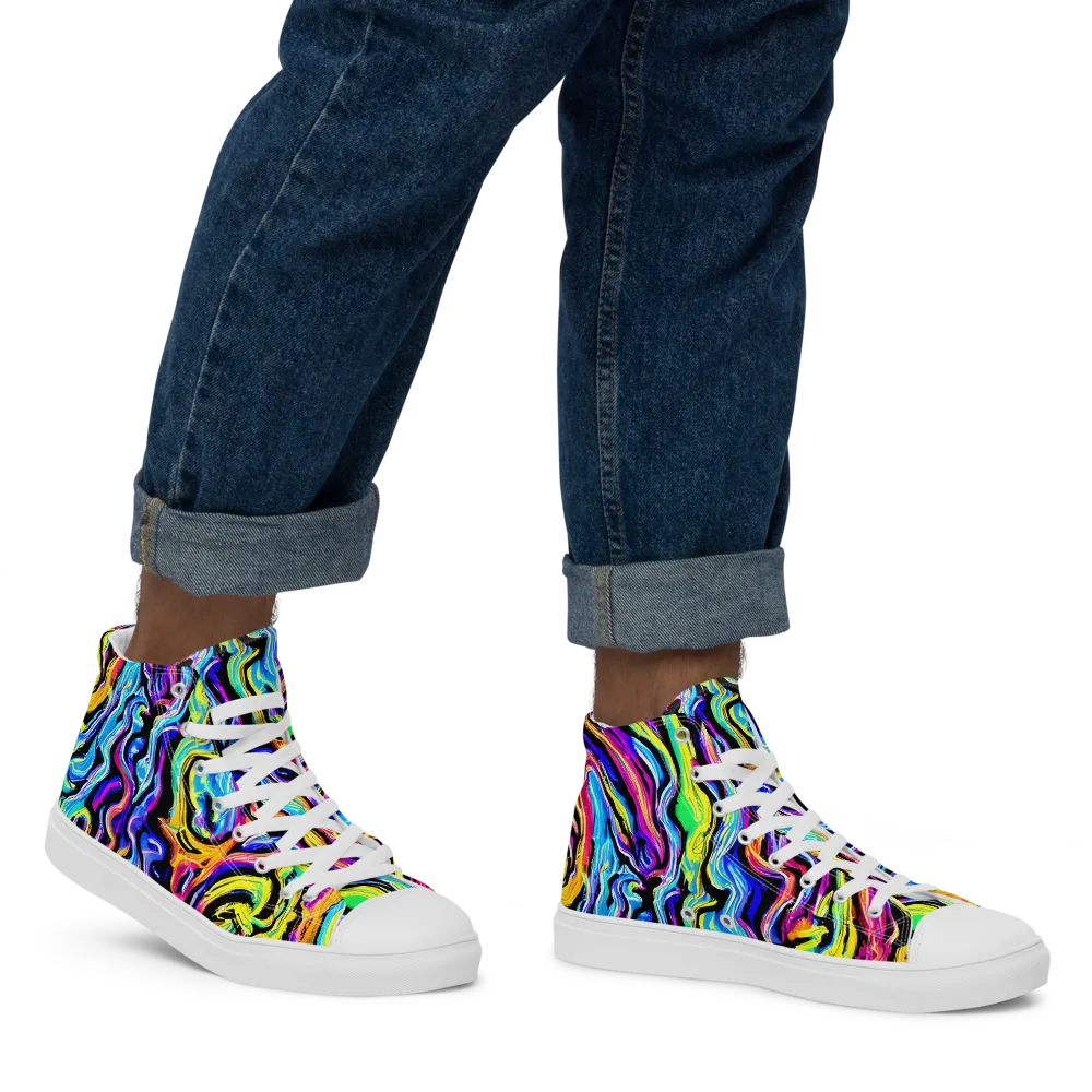 Fuchsia Circuit on Men's High Top Canvas Shoes — Right