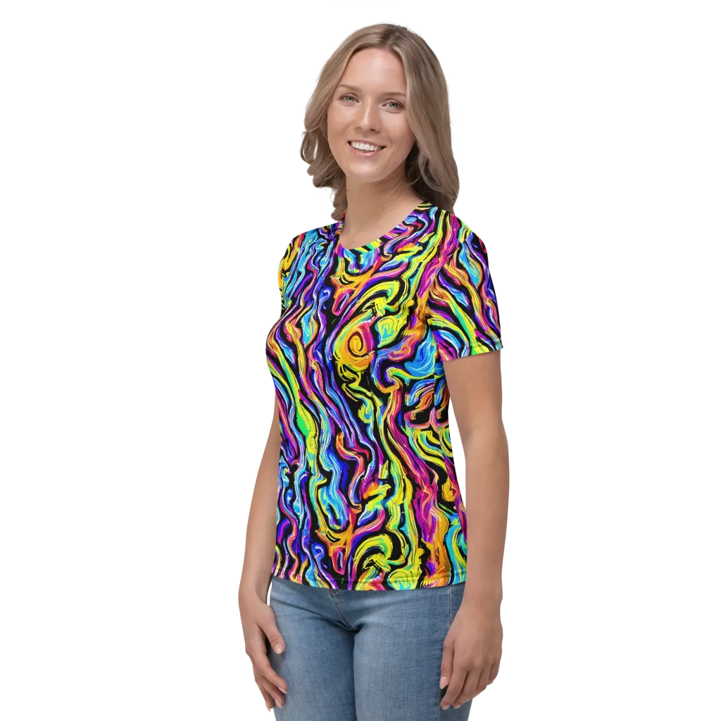 Fuchsia Circuit on Women's Crew Neck T-Shirt — Left