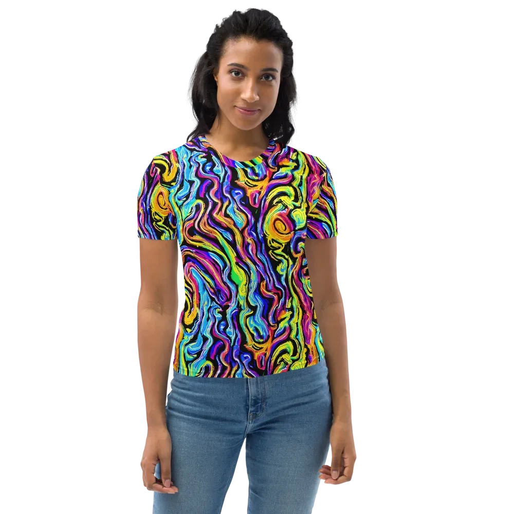Fuchsia Circuit on Women's Crew Neck T-Shirt — Front