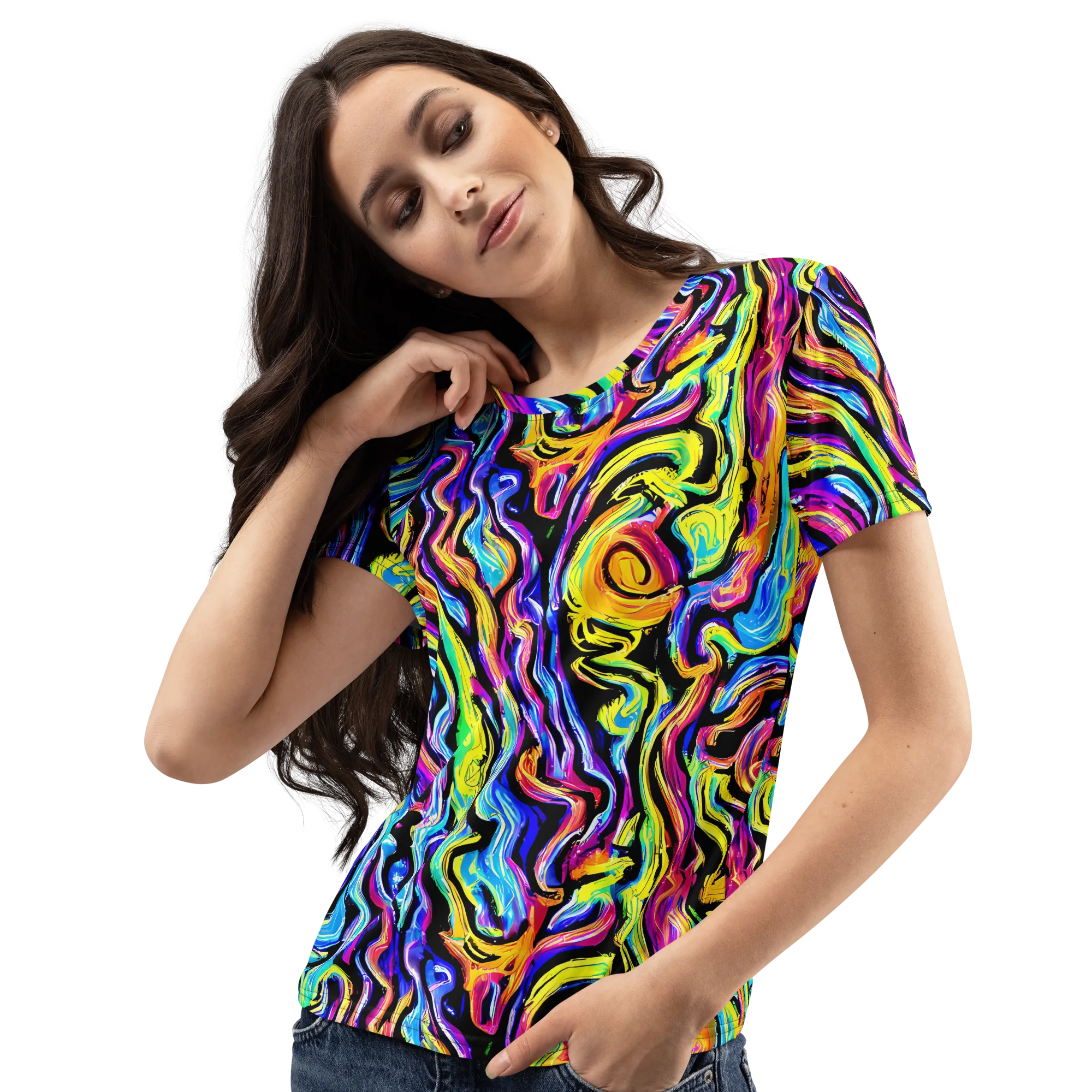 Fuchsia Circuit on Women's Crew Neck T-Shirt — Left Front