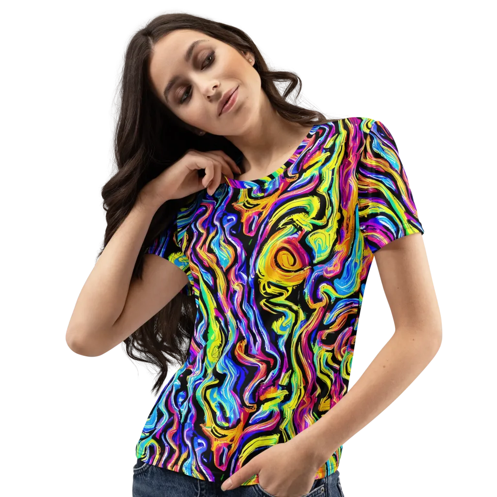 Fuchsia Circuit on Women's Crew Neck T-Shirt — Left Front