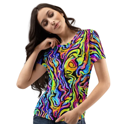 Fuchsia Circuit on a Women's Crew Neck T-Shirt