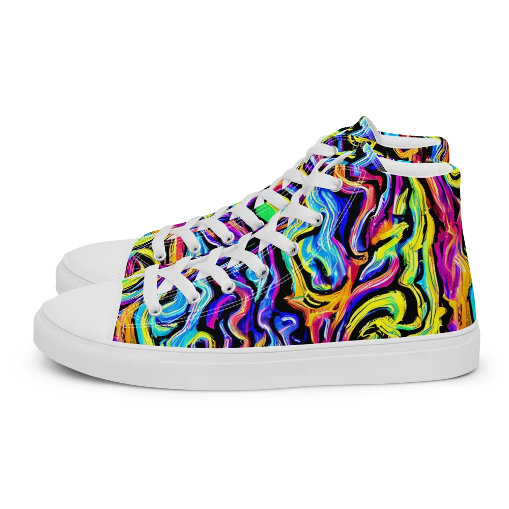 Fuchsia Circuit on Women's High Top Canvas Shoes — Left