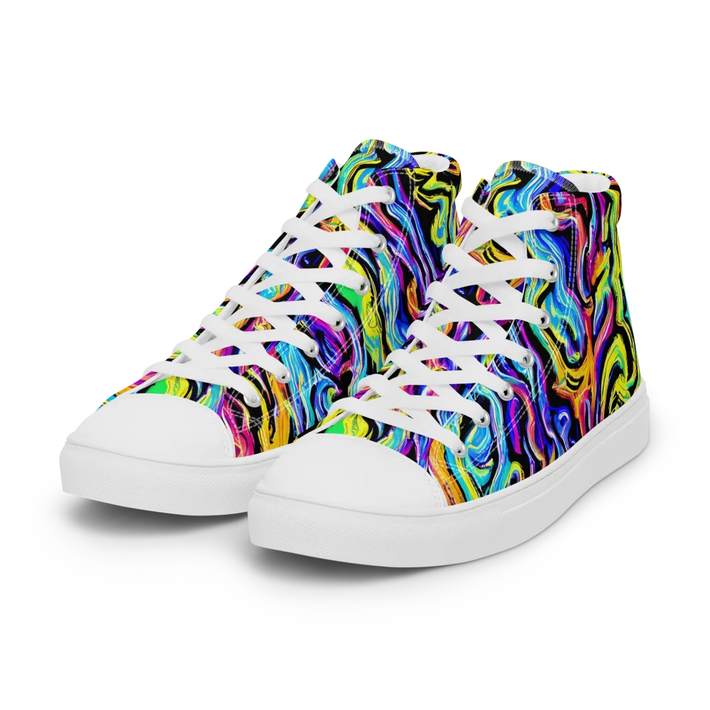 Fuchsia Circuit on Women's High Top Canvas Shoes — Left Front