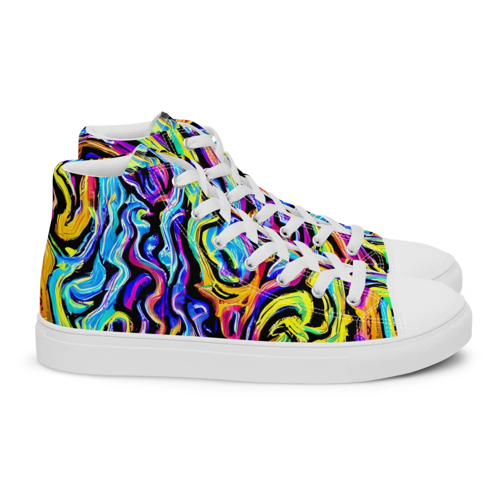 Fuchsia Circuit on Women's High Top Canvas Shoes — Right