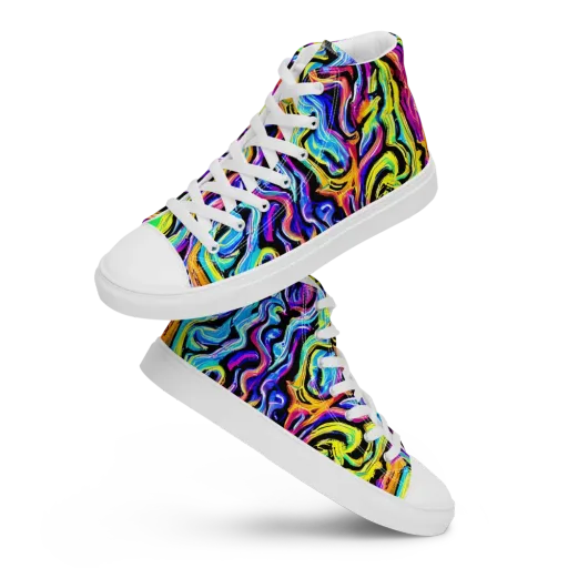 Fuchsia Circuit on a Women's High Top Canvas Shoes