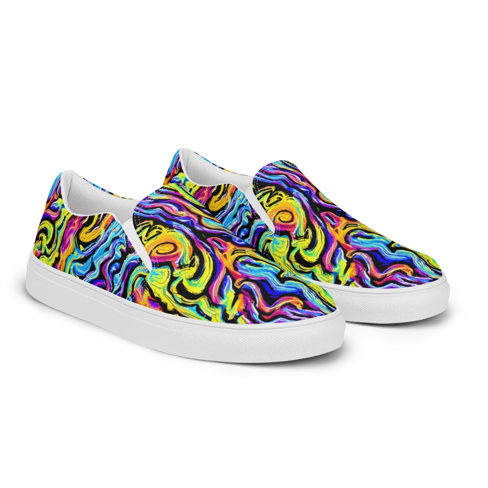 Fuchsia Circuit on Men's Slip-On Canvas Shoes — Right Front