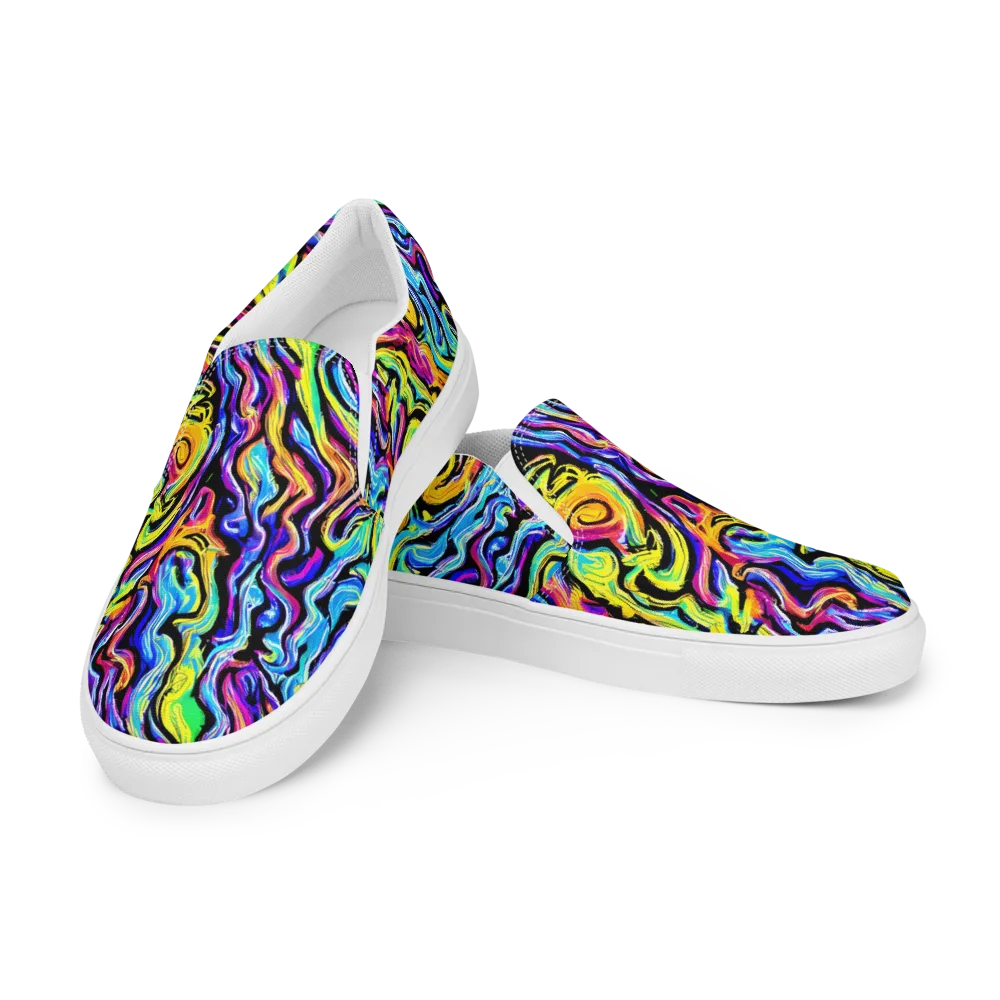Fuchsia Circuit on Men's Slip-On Canvas Shoes — Left Front