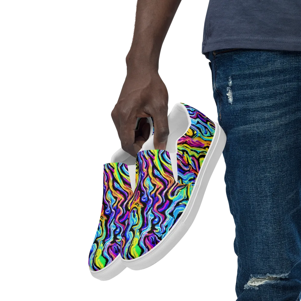 Fuchsia Circuit on Men's Slip-On Canvas Shoes — Left Front