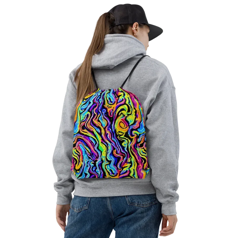 Fuchsia Circuit on Drawstring Bag — Front