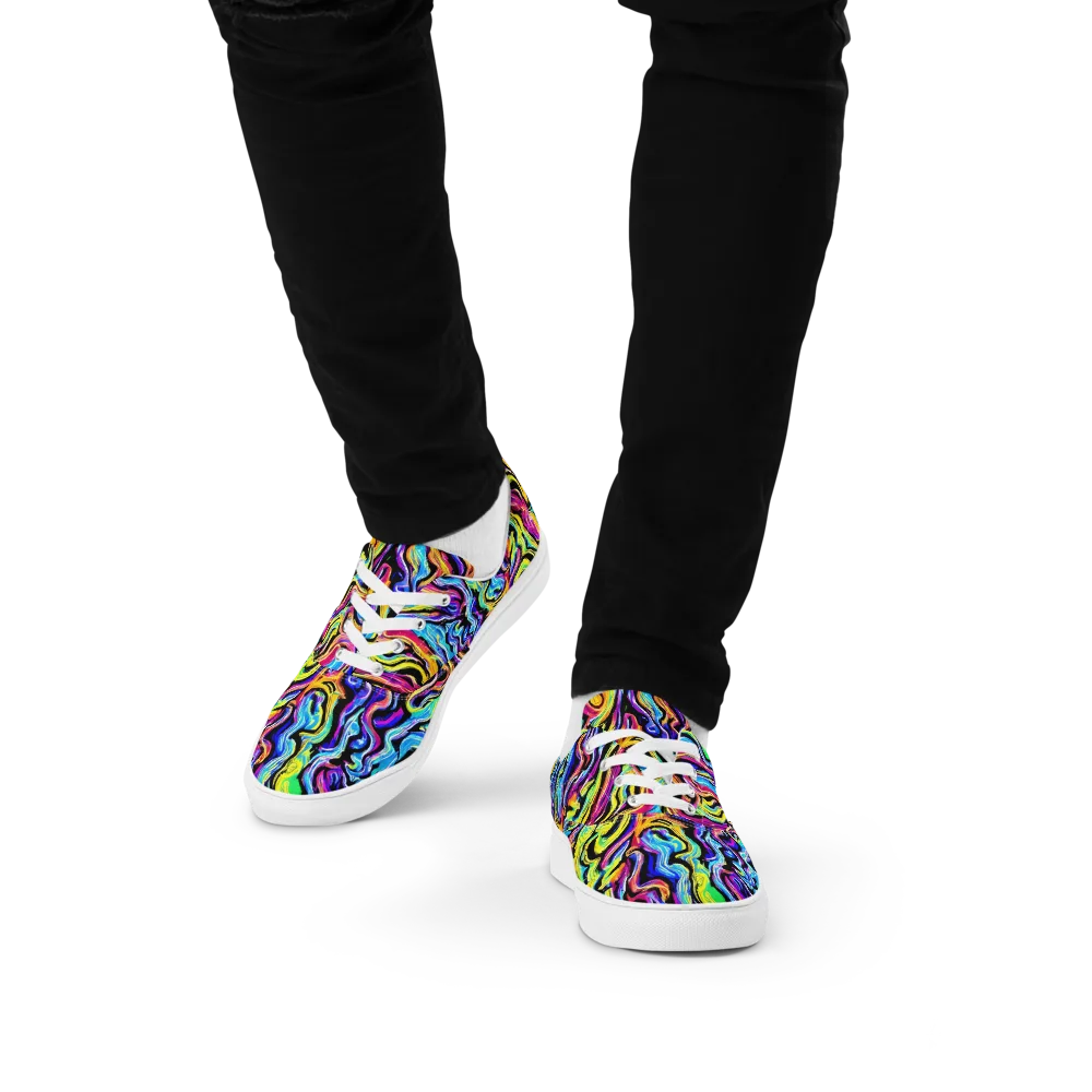 Fuchsia Circuit on Men's Lace-Up Canvas Shoes — Front