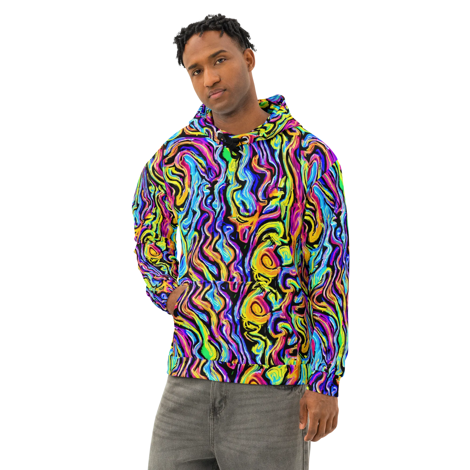 Fuchsia Circuit on Cotton Hoodie — Left Front