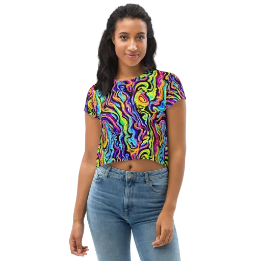 Fuchsia Circuit on a Crop Tee