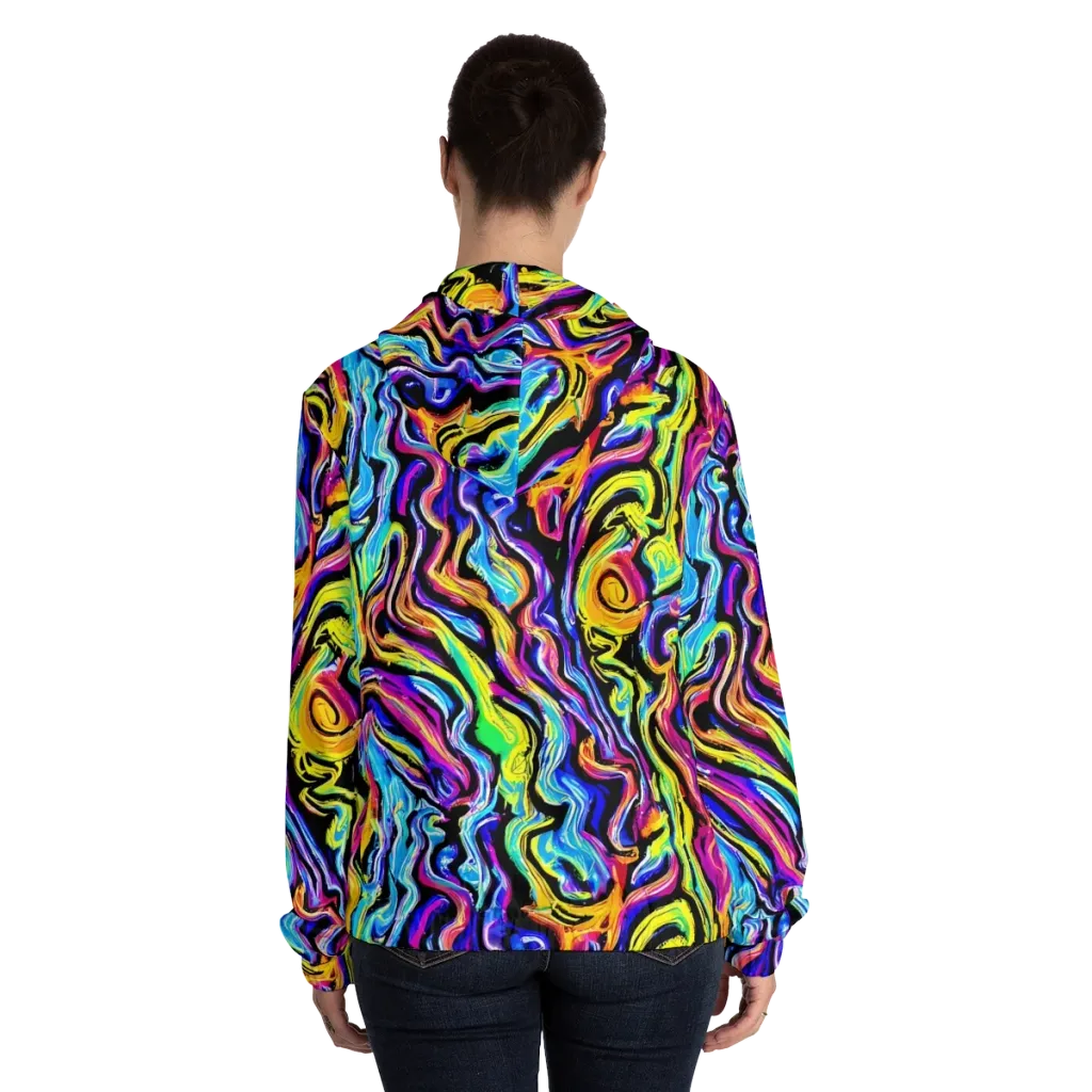 Fuchsia Circuit on Women's Full-Zip Hoodie — Back On Person
