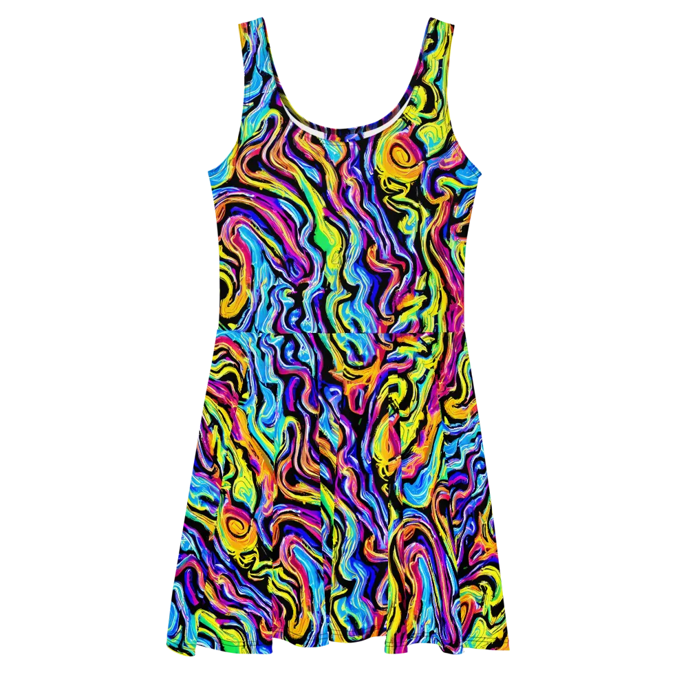 Fuchsia Circuit on Skater Dress — Front
