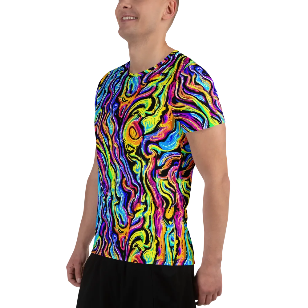Fuchsia Circuit on Men's Athletic T-Shirt — Left