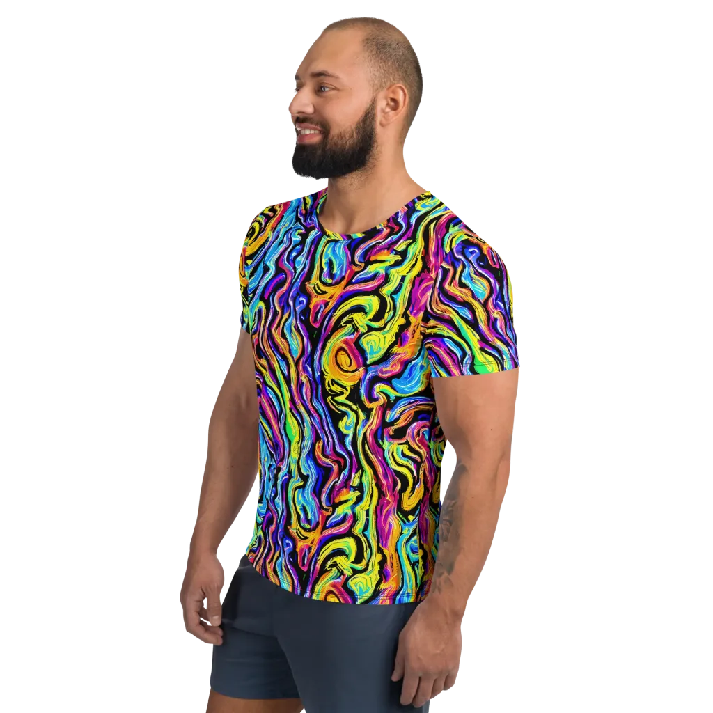 Fuchsia Circuit on Men's Athletic T-Shirt — Left