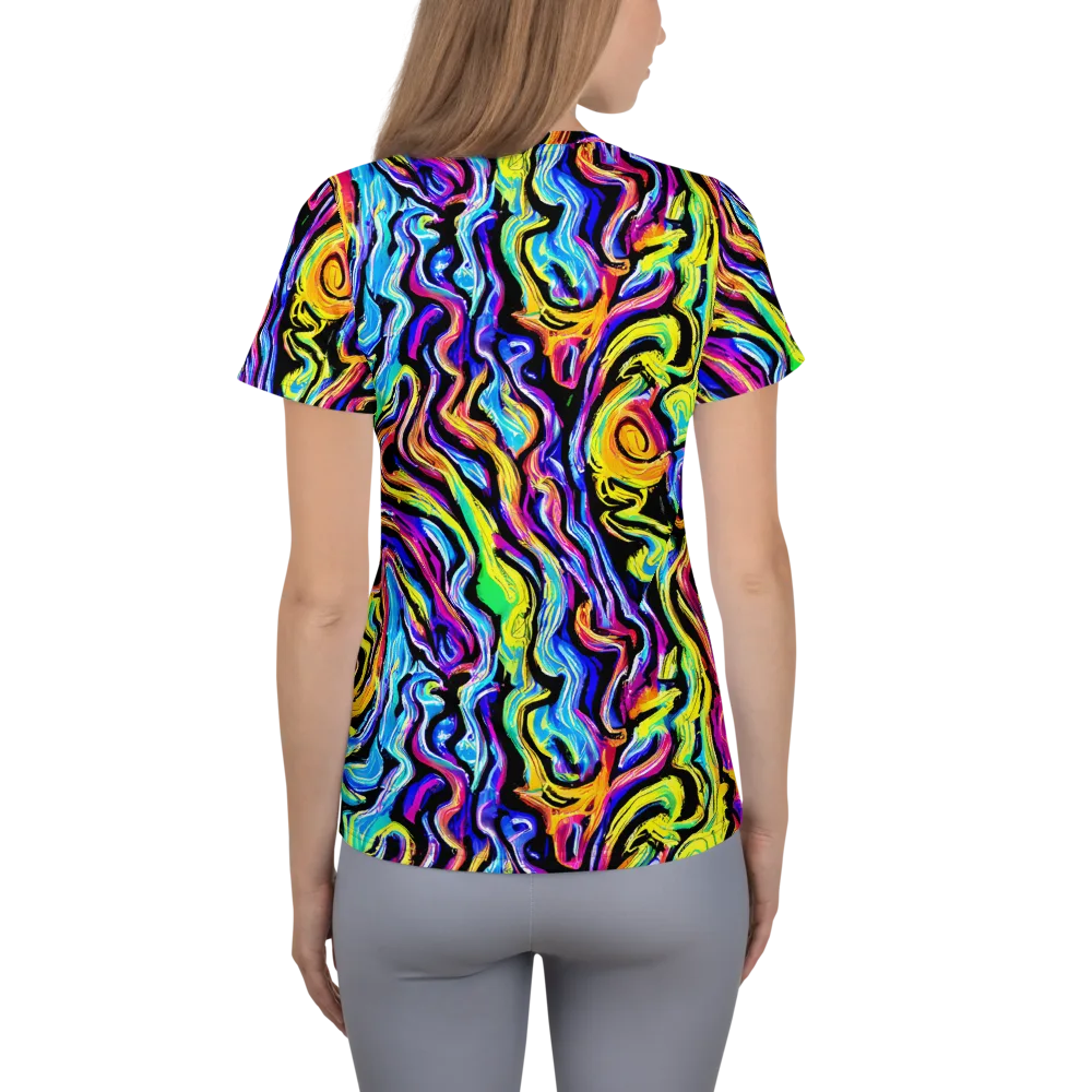 Fuchsia Circuit on Women's Athletic T-Shirt — Back