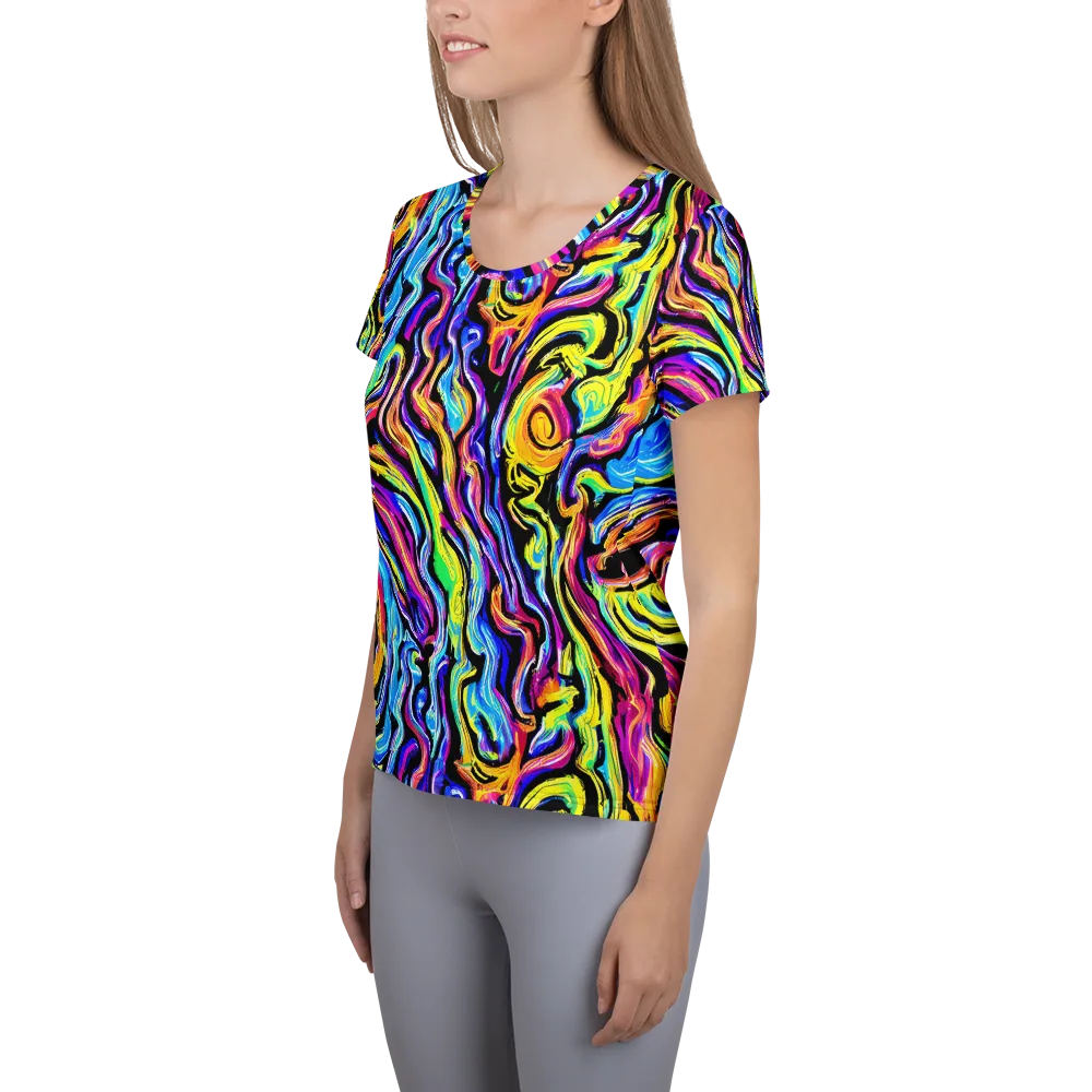 Fuchsia Circuit on Women's Athletic T-Shirt — Left