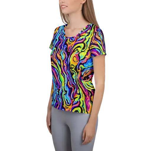 Fuchsia Circuit on a Women's Athletic T-Shirt