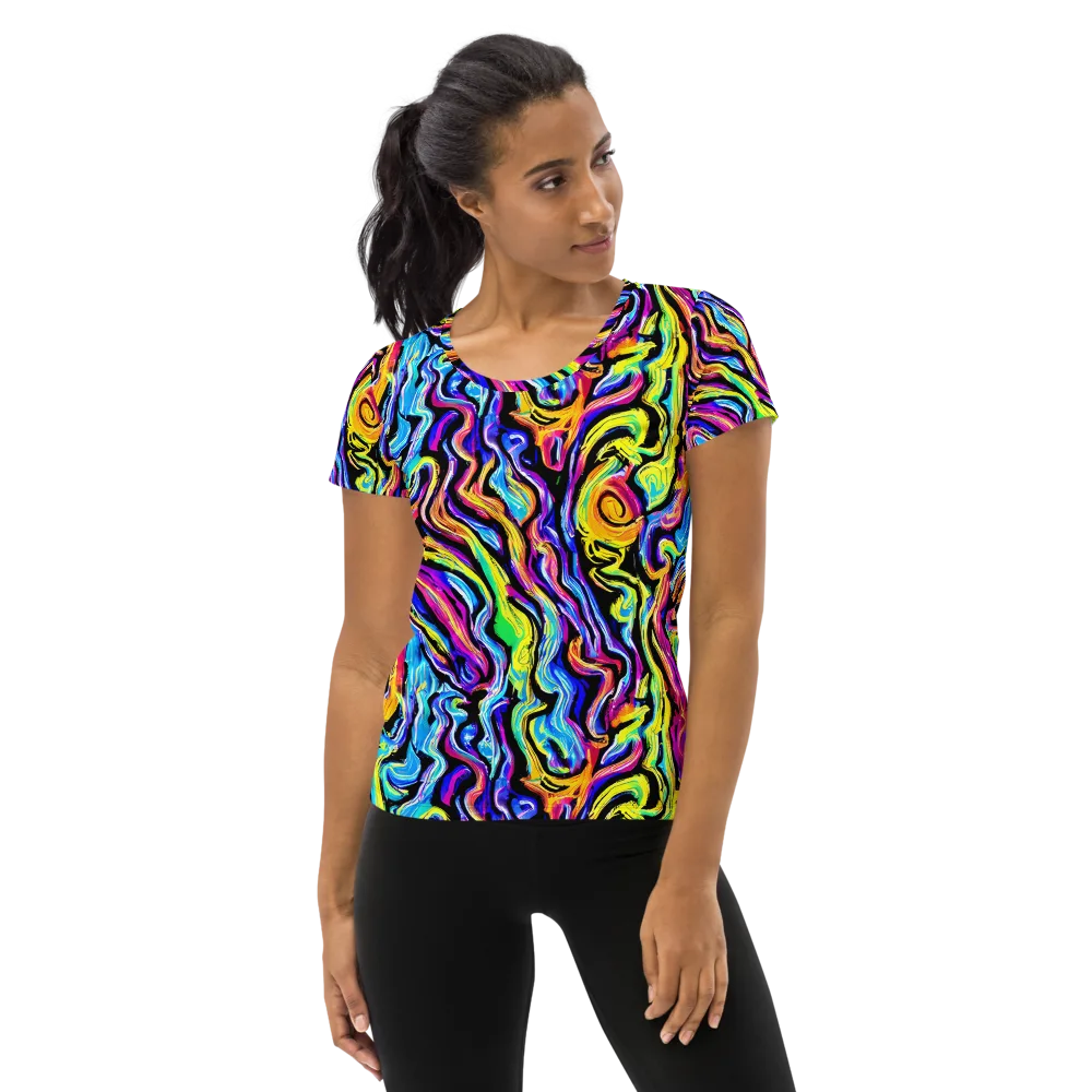 Fuchsia Circuit on Women's Athletic T-Shirt — Front