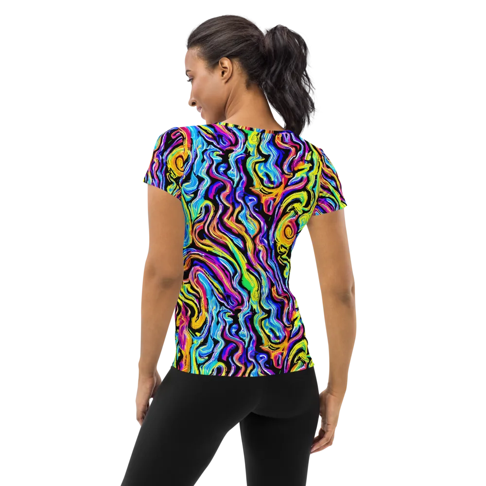 Fuchsia Circuit on Women's Athletic T-Shirt — Back