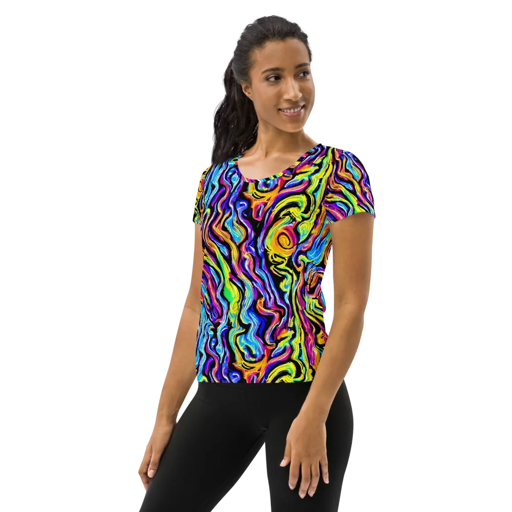 Fuchsia Circuit on Women's Athletic T-Shirt — Left