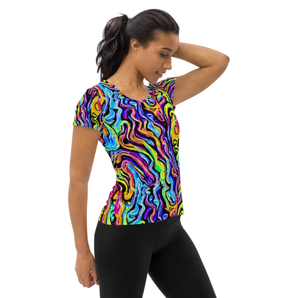 Fuchsia Circuit on Women's Athletic T-Shirt — Right