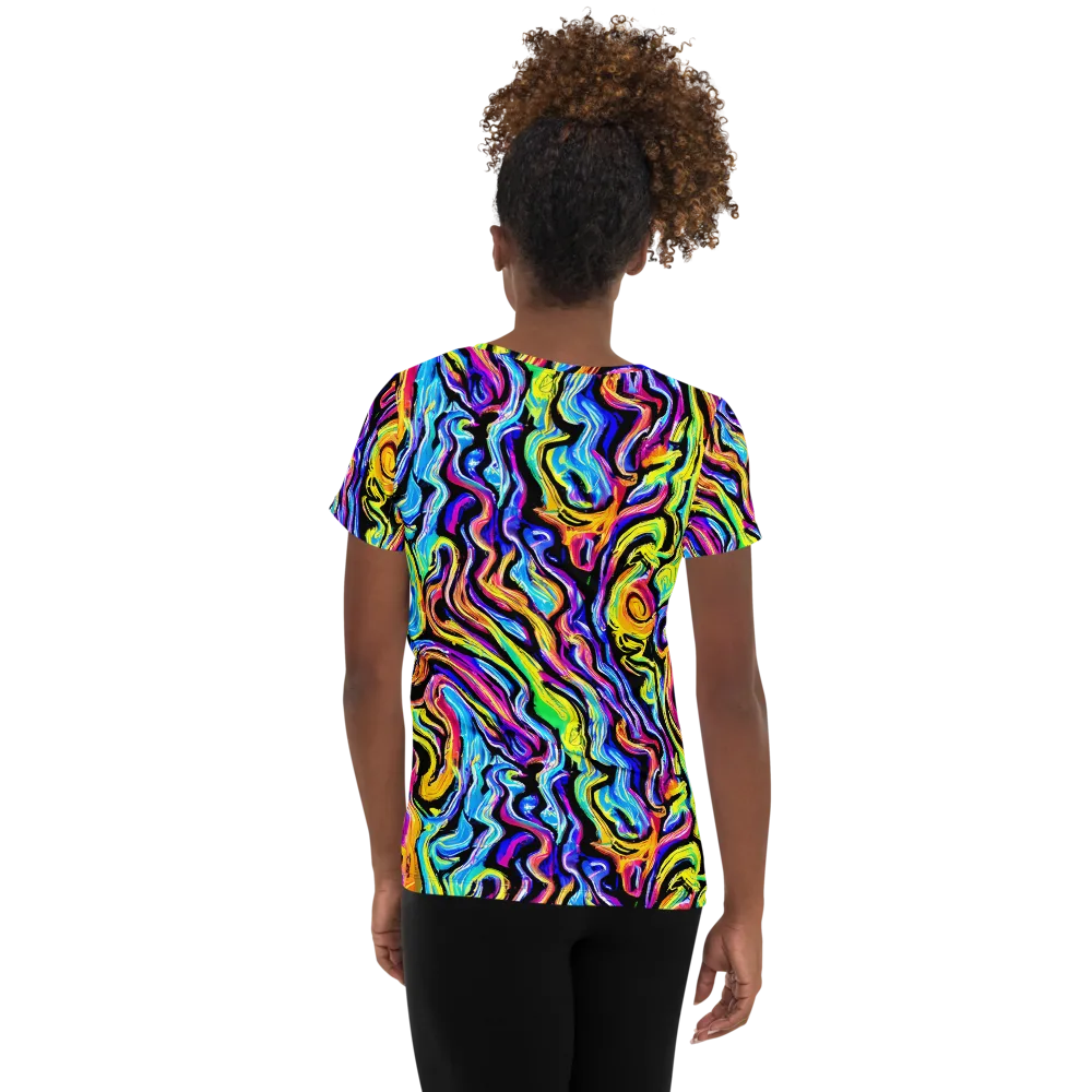 Fuchsia Circuit on Women's Athletic T-Shirt — Back