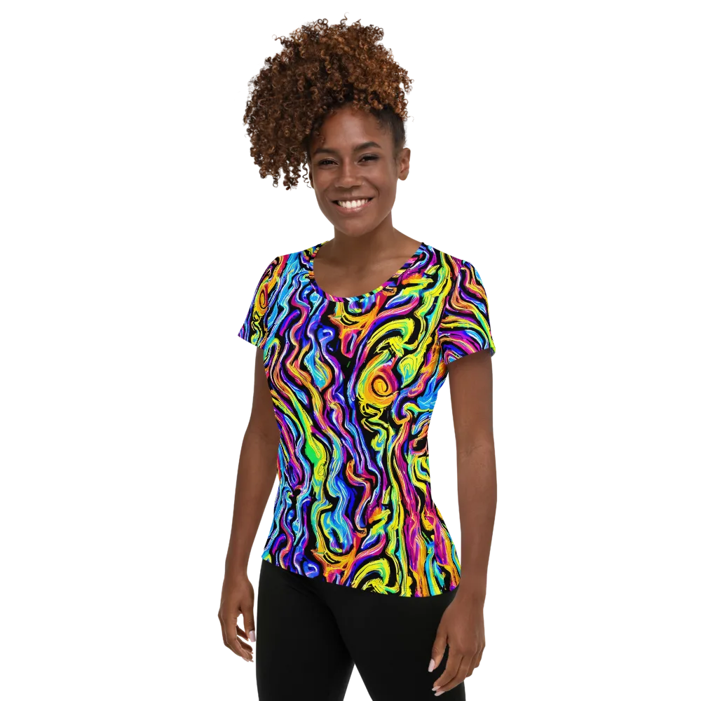 Fuchsia Circuit on Women's Athletic T-Shirt — Left